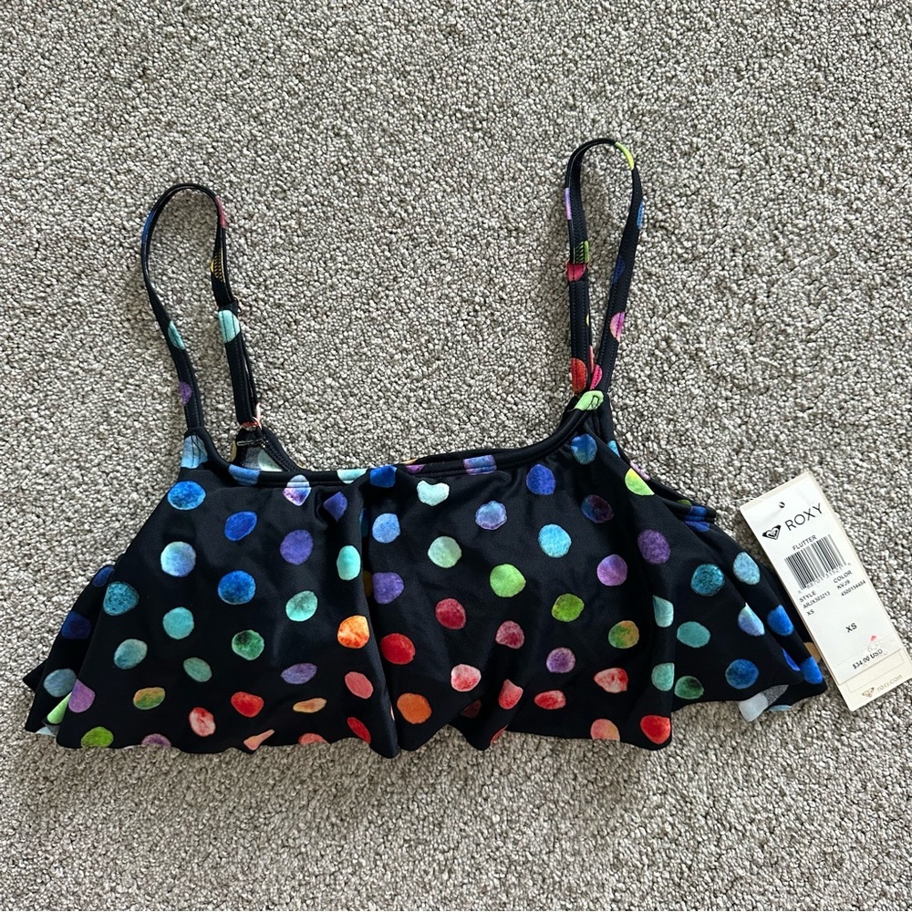 Roxy Women's Flutter Bikini Top Rainbow Polka Dot Size XS